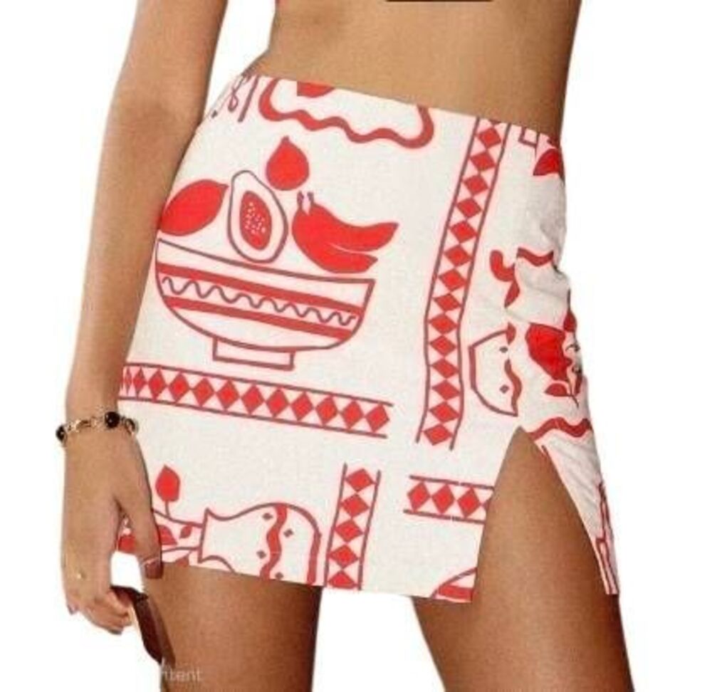Bailey Rose NWT Euro Summer Red Fruit Print Slit Mini Skirt — Size XS